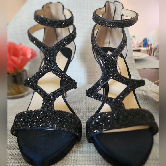 Navy Blue Strappy Heals Satin And Sparkle- Size 8 - Picture 2 of 4